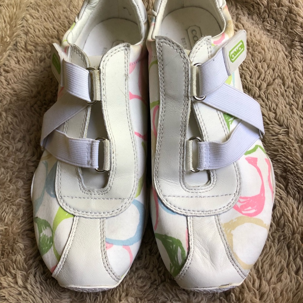 Coach White Logo Velcro Zigzag Sneakers Size 6 1/2